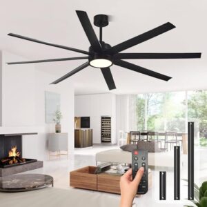 72″ Modern Ceiling Fan with Light & Remote – Black, 8 Blades