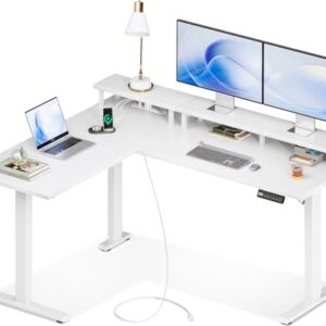 AODK 59″ L-Shaped Electric Standing Desk with Power Outlets