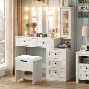 Diwnnue LED Vanity Desk Set with Charging Station & Light Mode