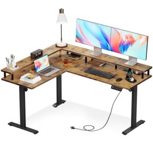 AODK 59″ L Shaped Adjustable Standing Desk with Power Outlets