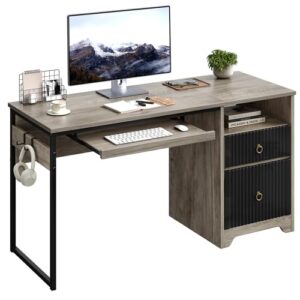 Bestier 55″ Modern Office Desk with Keyboard Tray & Storage
