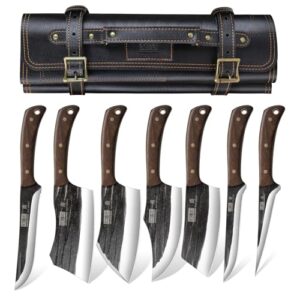 HOSHANHO Hand Forged Butcher Knife Set with Roll Bag & Cleaver