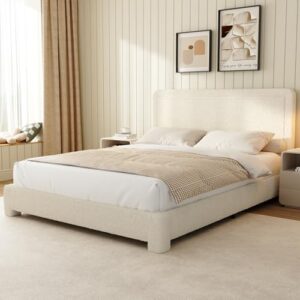 Modern Cream Queen Boucle Bed Frame with Adjustable Headboard
