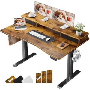 Veken Brown Adjustable Standing Desk with Storage & Monitor Shelf
