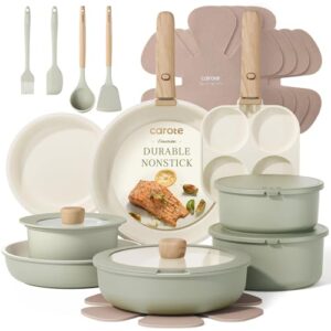 CAROTE 25pcs Nonstick Cookware Set with Detachable Handle